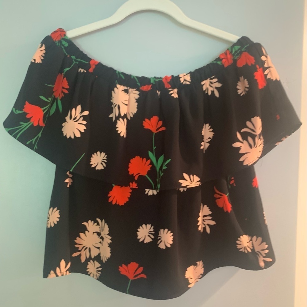 Topshop Black and Red Ruffled Blouse NWT 6